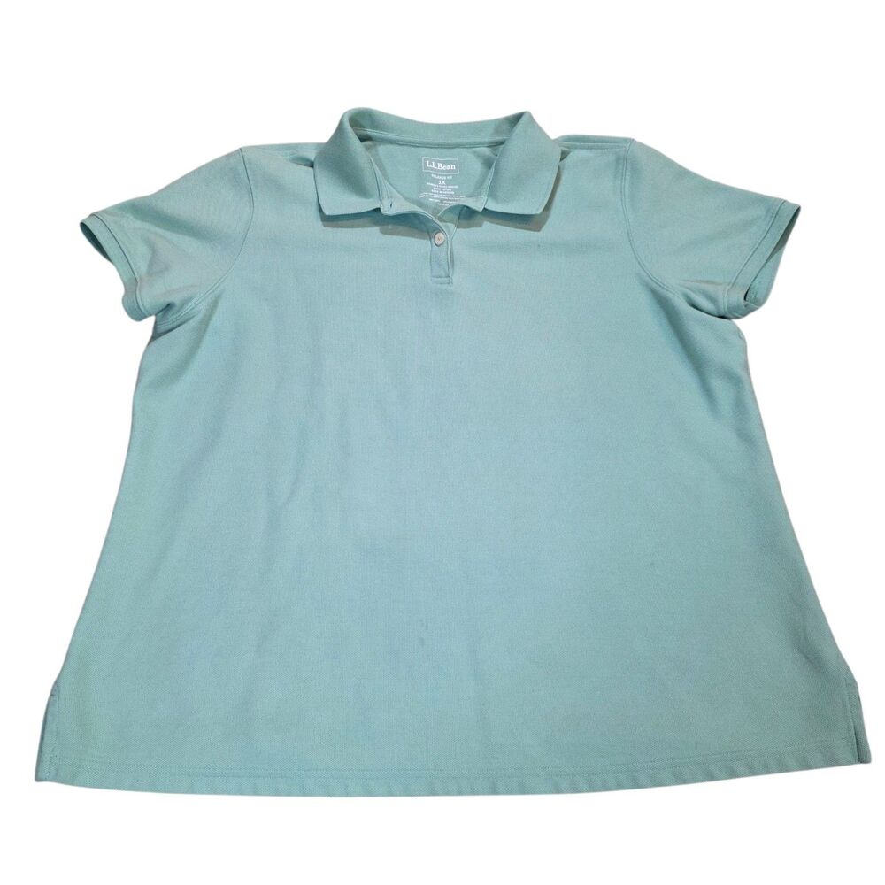 ​L.L. Bean Women's Polo Shirt 1X Relaxed Fit Blue Pique Cotton Short Sleeve